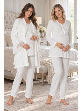 Effortt 8088E Kadife Sabahlıklı Dantelli Lohusa Pijama Takımı